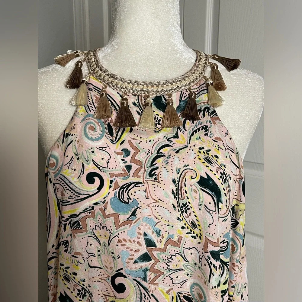 Laundry by Shelli Segal Paisley Print Tasseled Halter Maxi Dress Size 8 - Picture 5 of 7